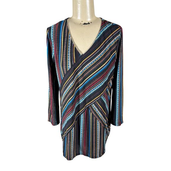 Dana Buchman Diagonal Stripe V-Neck Knit Blouse Top Women’s Sz M - Picture 1 of 5